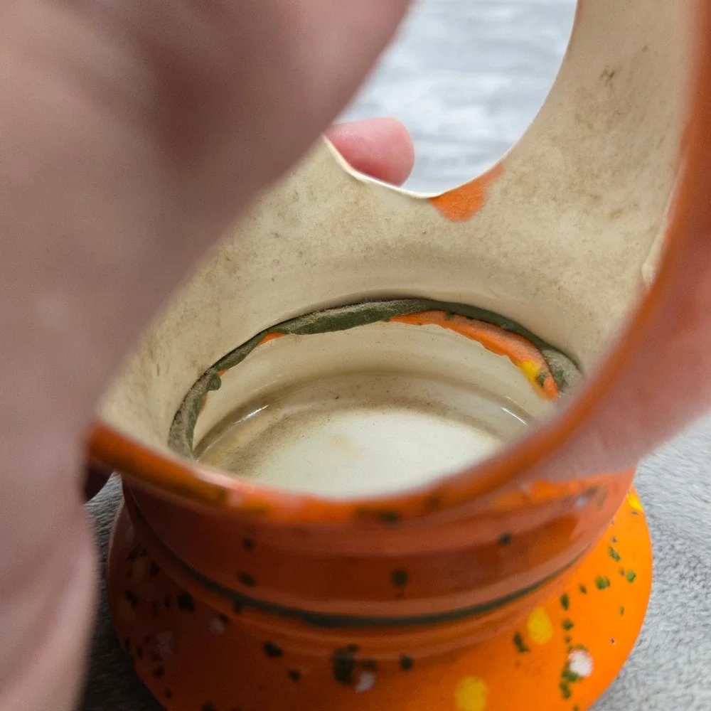 Vintage‎ Orange Splatter Ceramic Tea Light Lantern with Hobnail Glass Insert